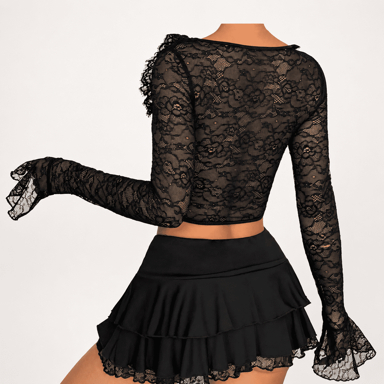 Top Bustier Noir Dentelle et Manches Longues – Image 3