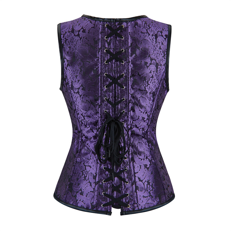 Corset Steampunk Brocart Violet Dos Haut Lacé – Image 3