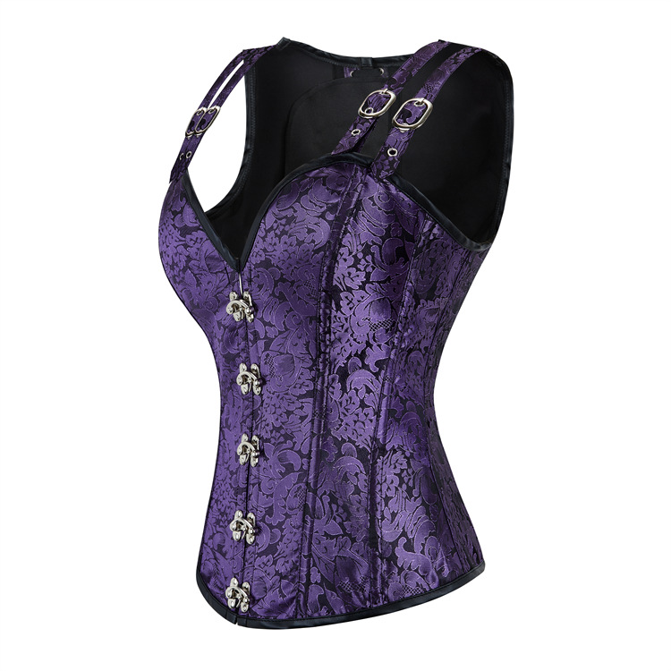 Corset Steampunk Brocart Violet Dos Haut Lacé – Image 4