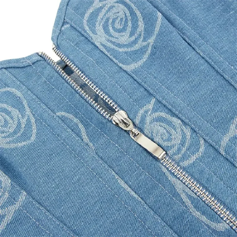 Corset Bustier Jean Bleu Motif de Roses – Image 5