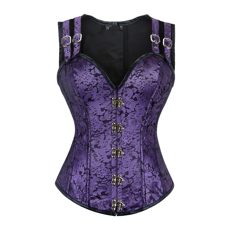 Corset Steampunk Brocart Violet Dos Haut Lacé – Image 2