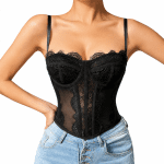Bustier Corset Noir à Dentelle Transparente