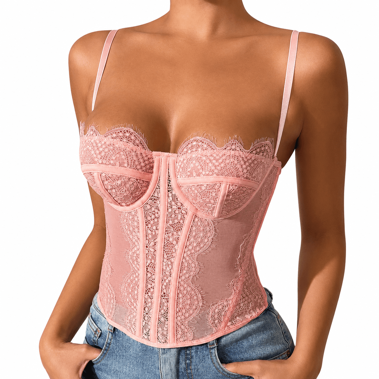 Bustier Corset Rose Pastel en Dentelle – Image 2