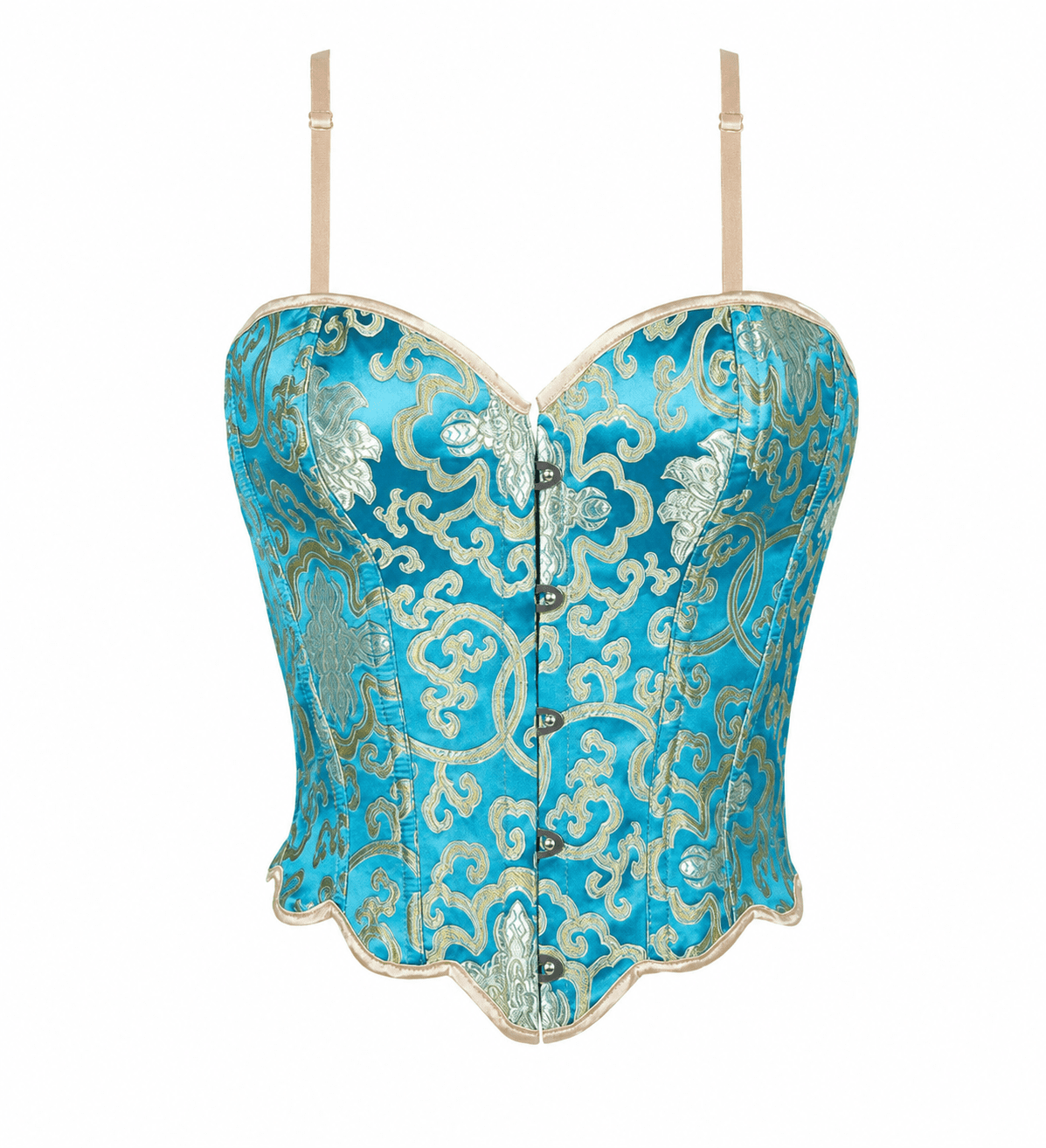 Bustier Court Coquette Bleu Turquoise et Or – Image 2