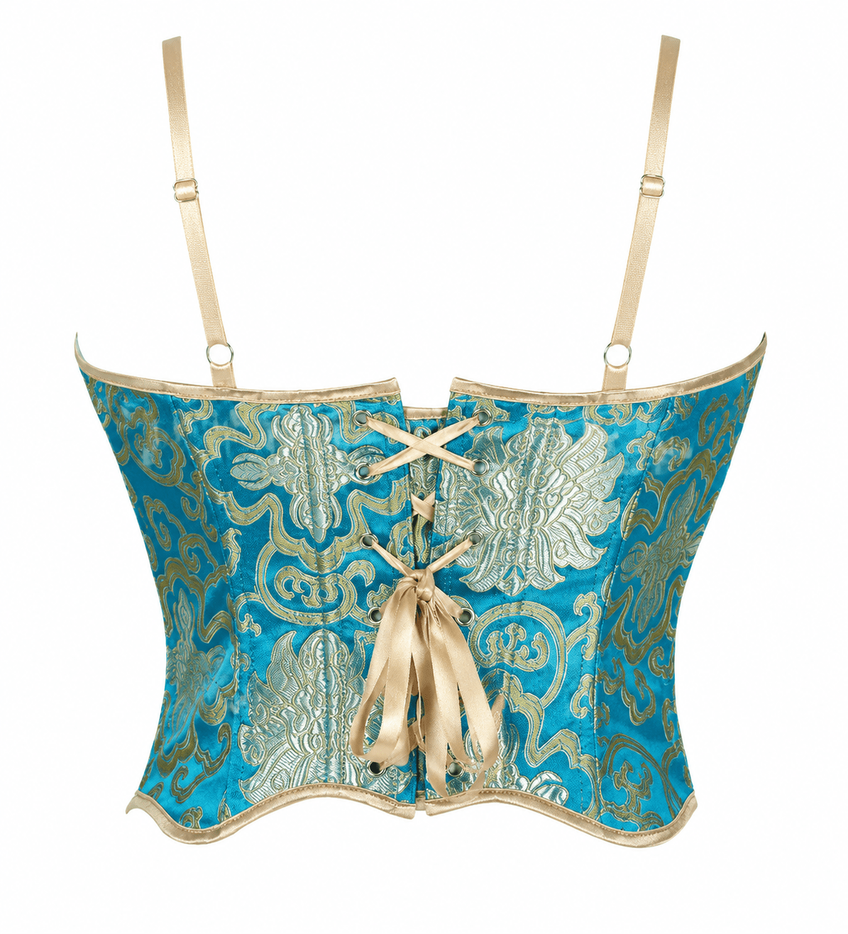 Bustier Court Coquette Bleu Turquoise et Or – Image 3