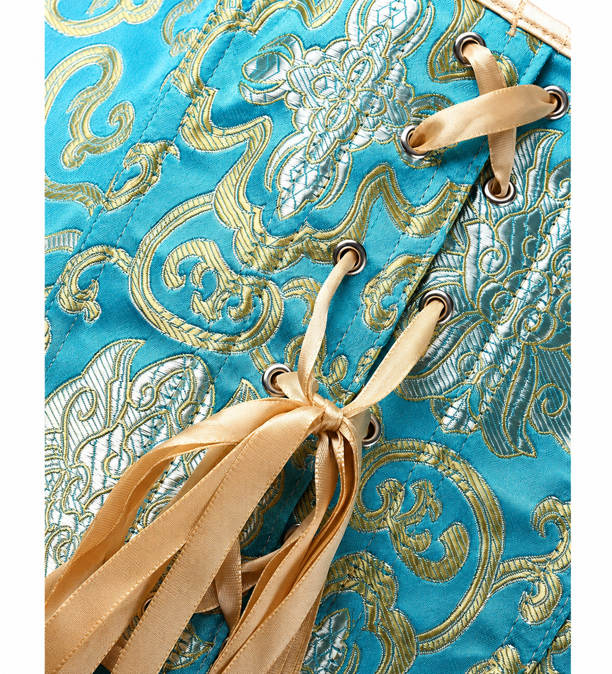 Bustier Court Coquette Bleu Turquoise et Or – Image 4