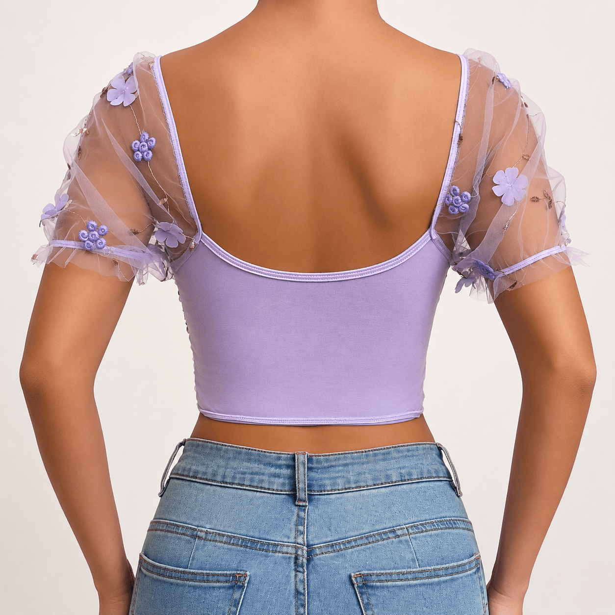 Bustier Lavande Fleuri Manches Transparentes – Image 3