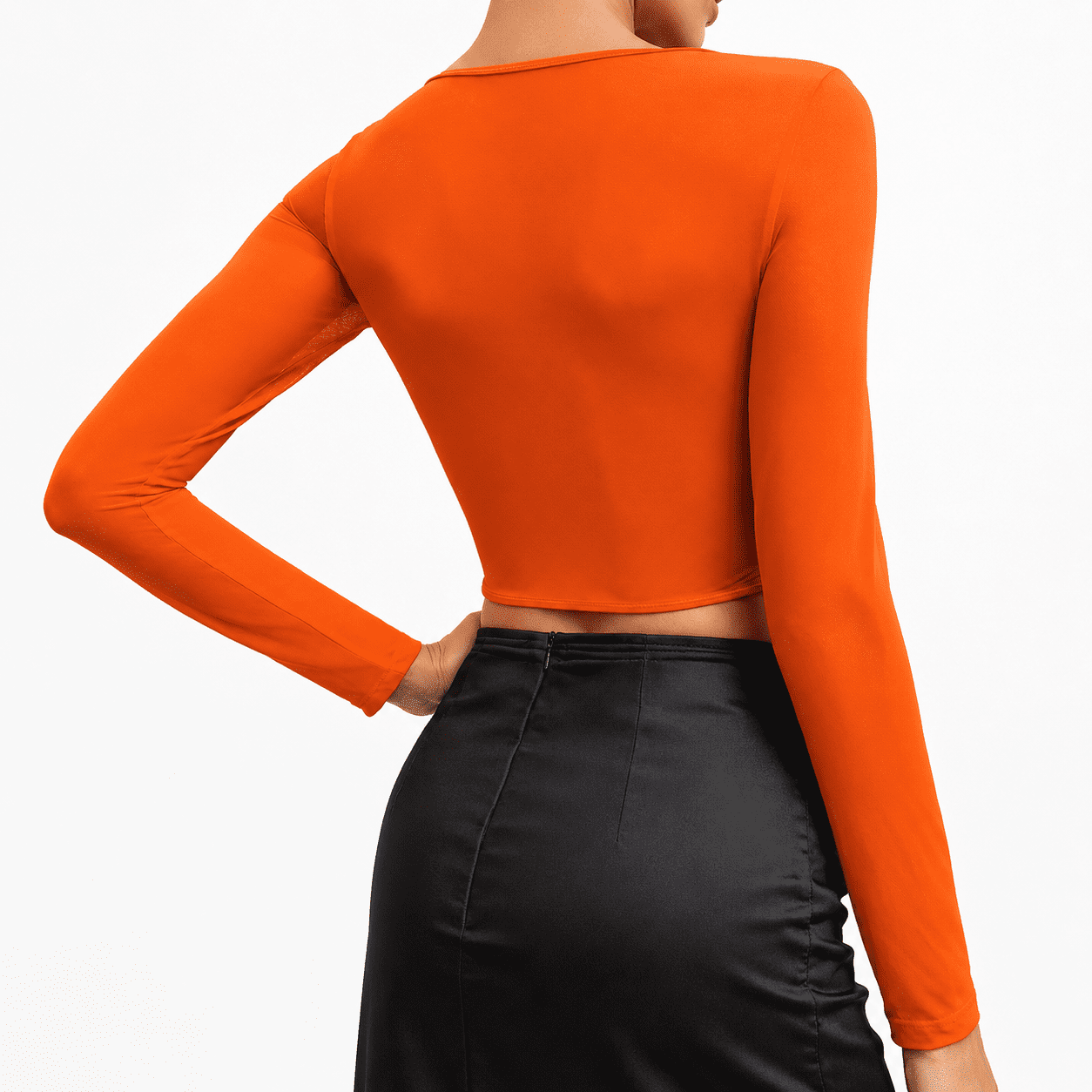 Bustier Souple Orange Brûlé à Manches Longues – Image 3
