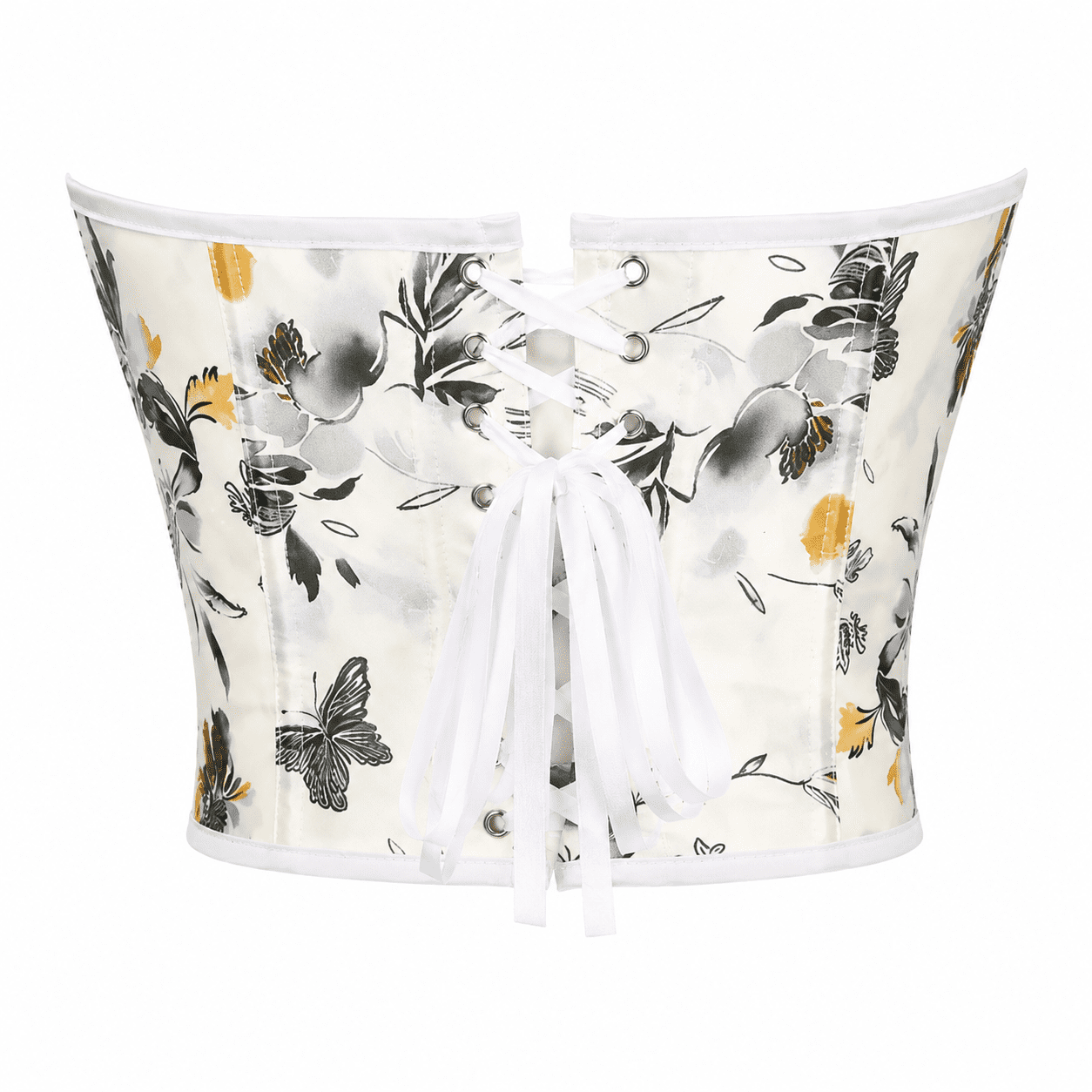 Corset Bustier Court Blanc Fleuri Coupe Cœur – Image 3