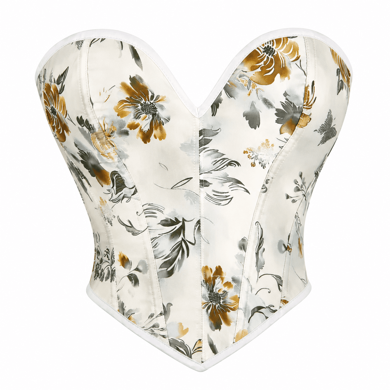 Corset Bustier Court Blanc Fleuri Coupe Cœur – Image 2