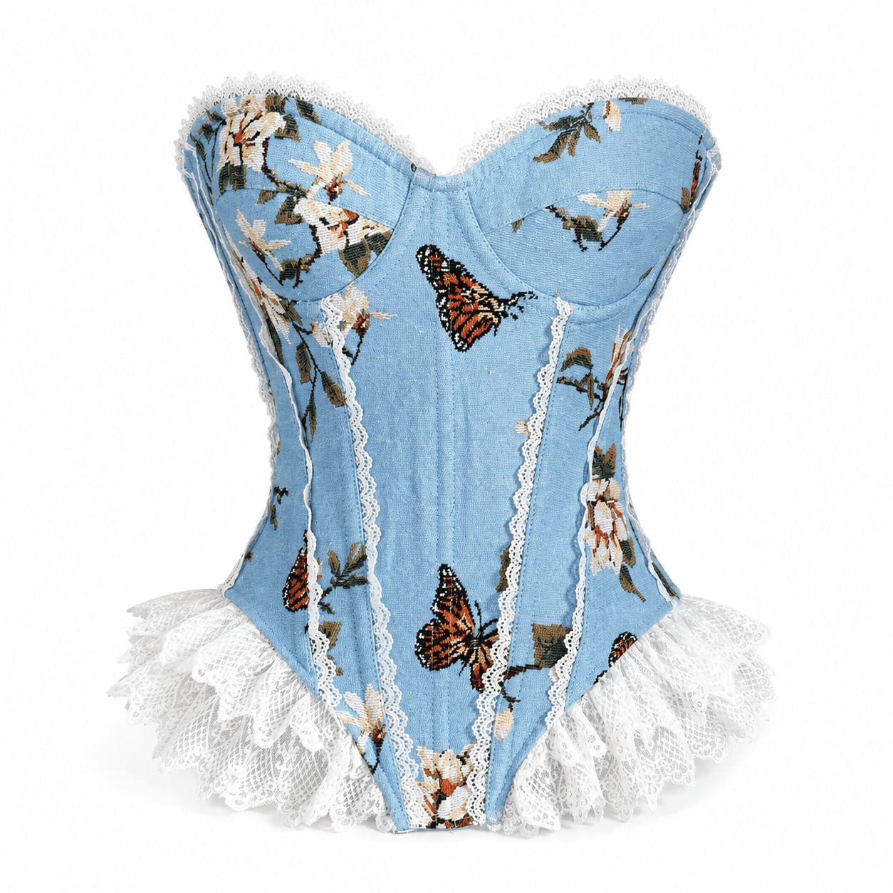 Corset Bleu Ciel Imprimé Papillons & Dentelle – Image 2
