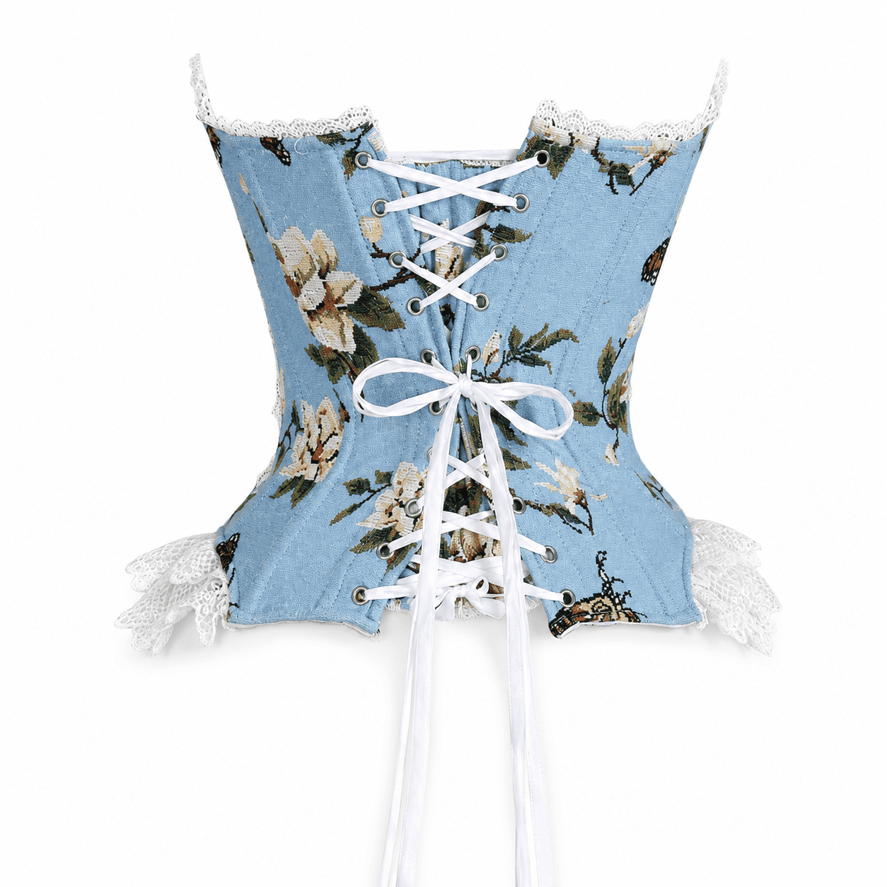 Corset Bleu Ciel Imprimé Papillons & Dentelle – Image 3