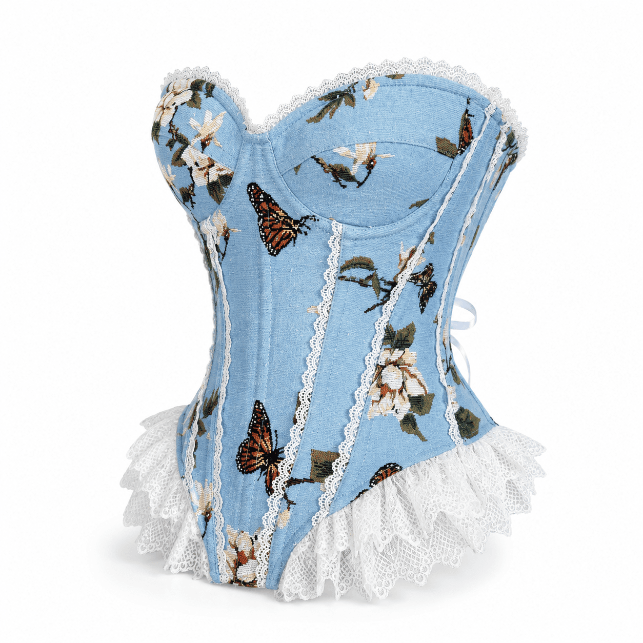 Corset Bleu Ciel Imprimé Papillons & Dentelle – Image 4