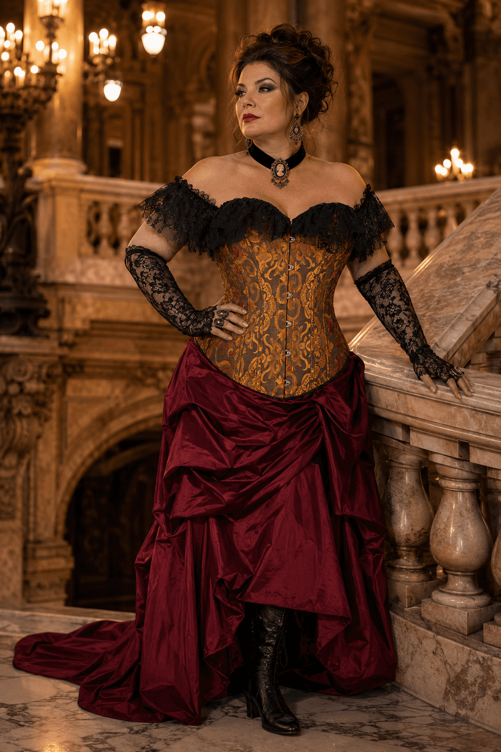 Corset Doré Victorien à Dentelle noire