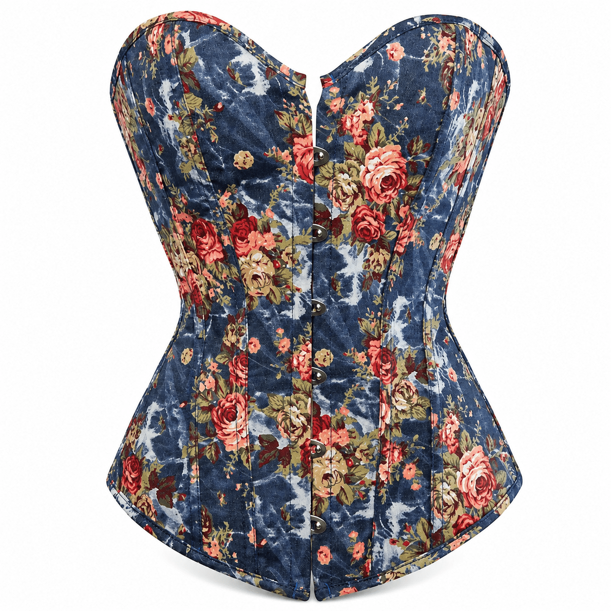 Corset Bustier style Jean Bleu Fleuri Vintage – Image 2