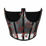 Corset Gothique Chic Noir à Broderie Florale