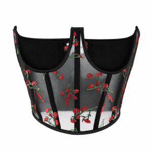Corset Gothique Chic Noir à Broderie Florale
