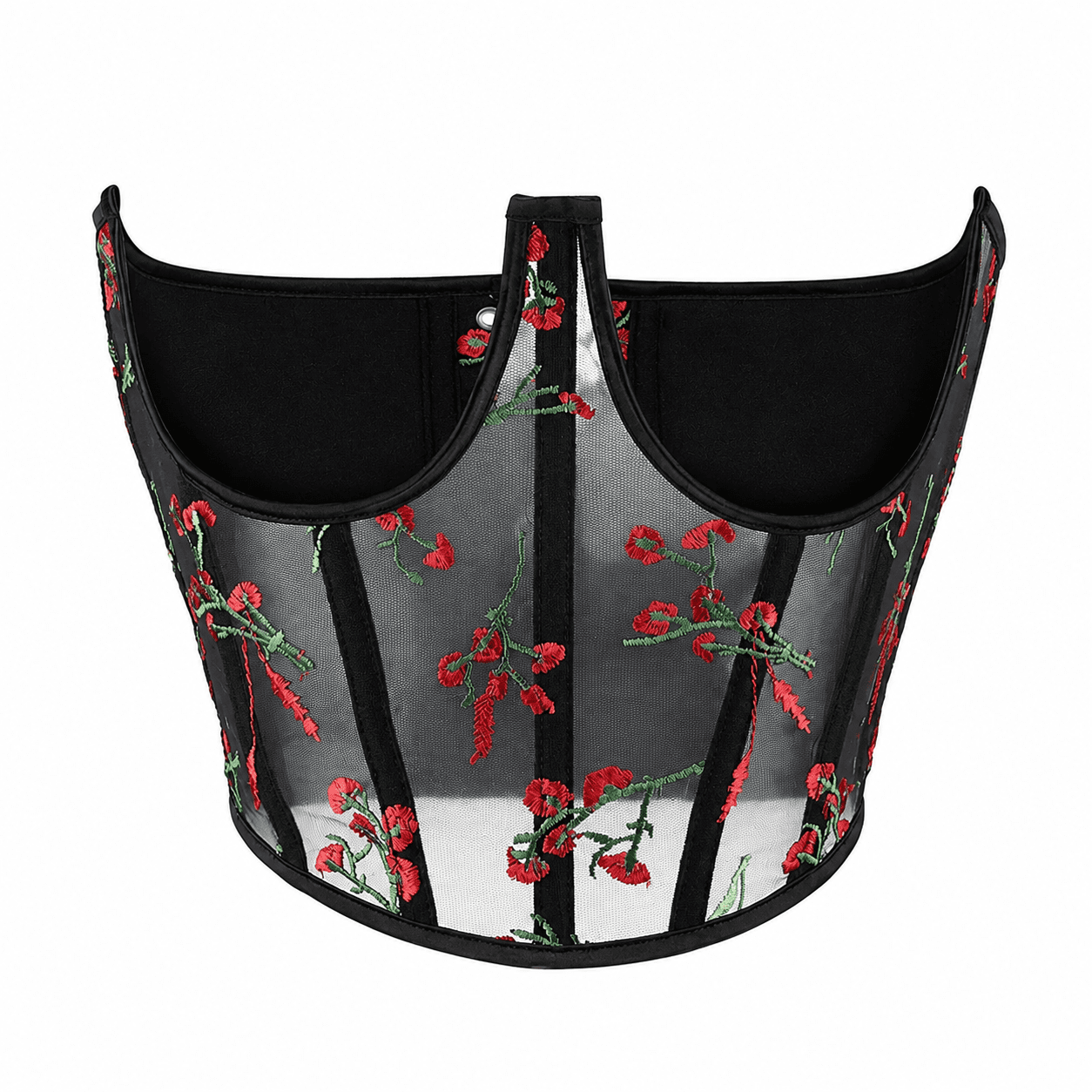 Corset Gothique Chic Noir à Broderie Florale