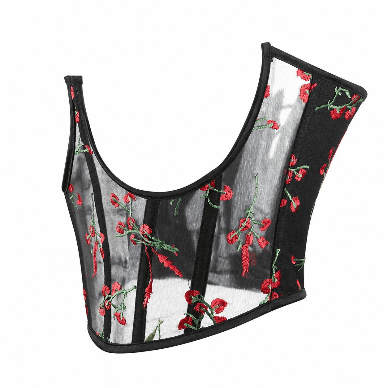 Corset Gothique Chic Noir à Broderie Florale – Image 3