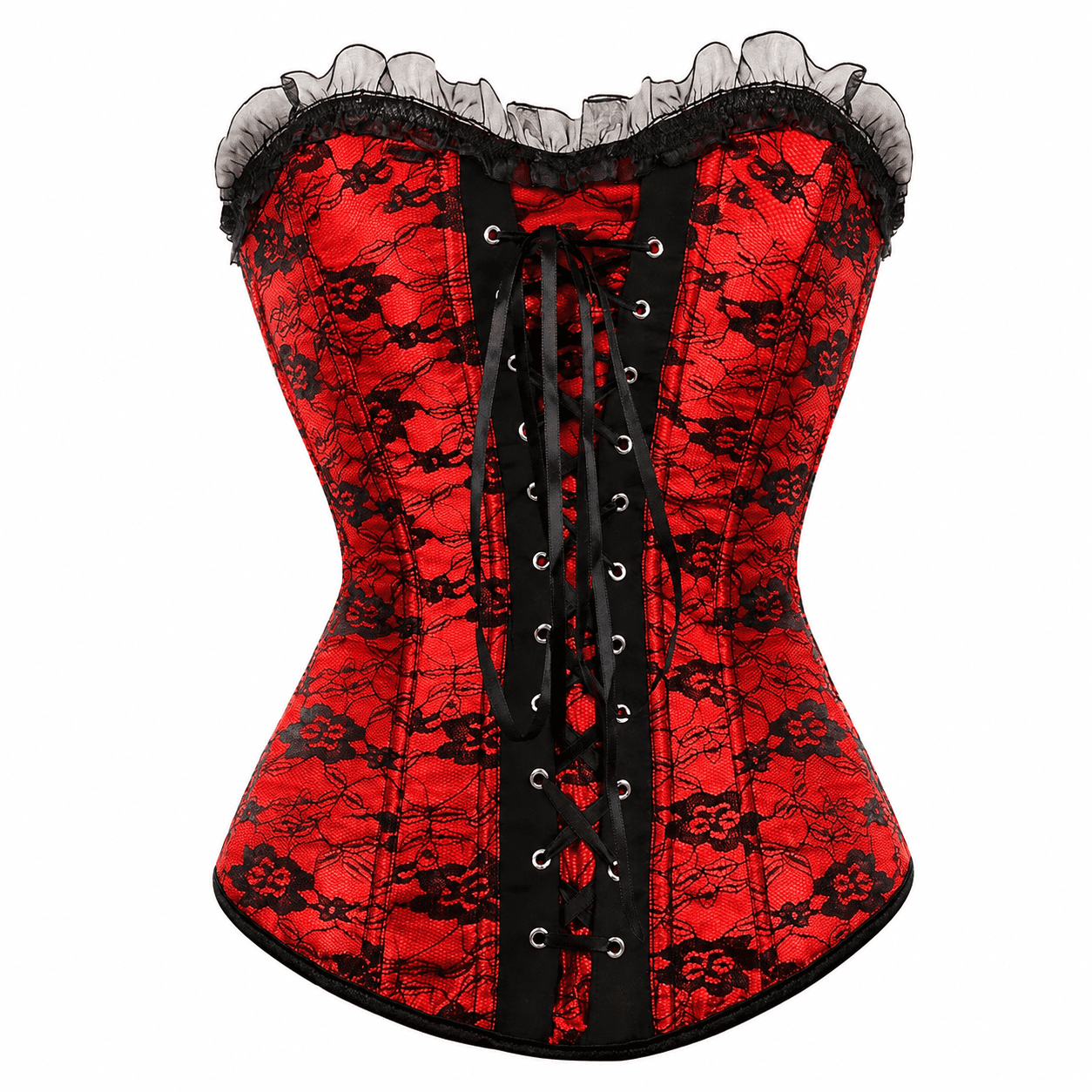 Corset Rouge et Noir Fleuri Grande Taille – Image 2