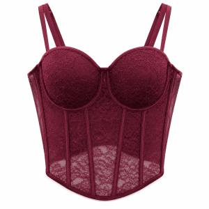 Soutien-Gorge Corset Bordeaux en Dentelle