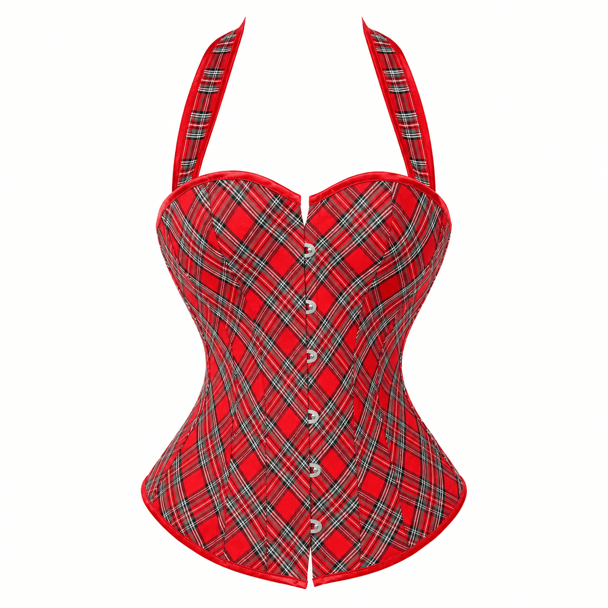 Corset Bustier Écossais Rouge et Gris – Image 2