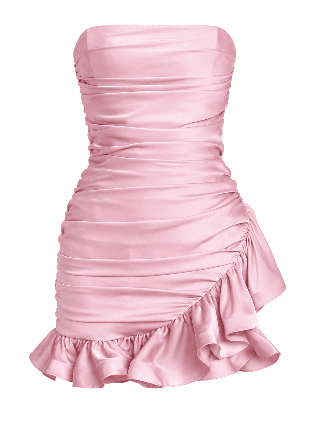 Robe Bustier Courte Rose Froncée à Volants – Image 4