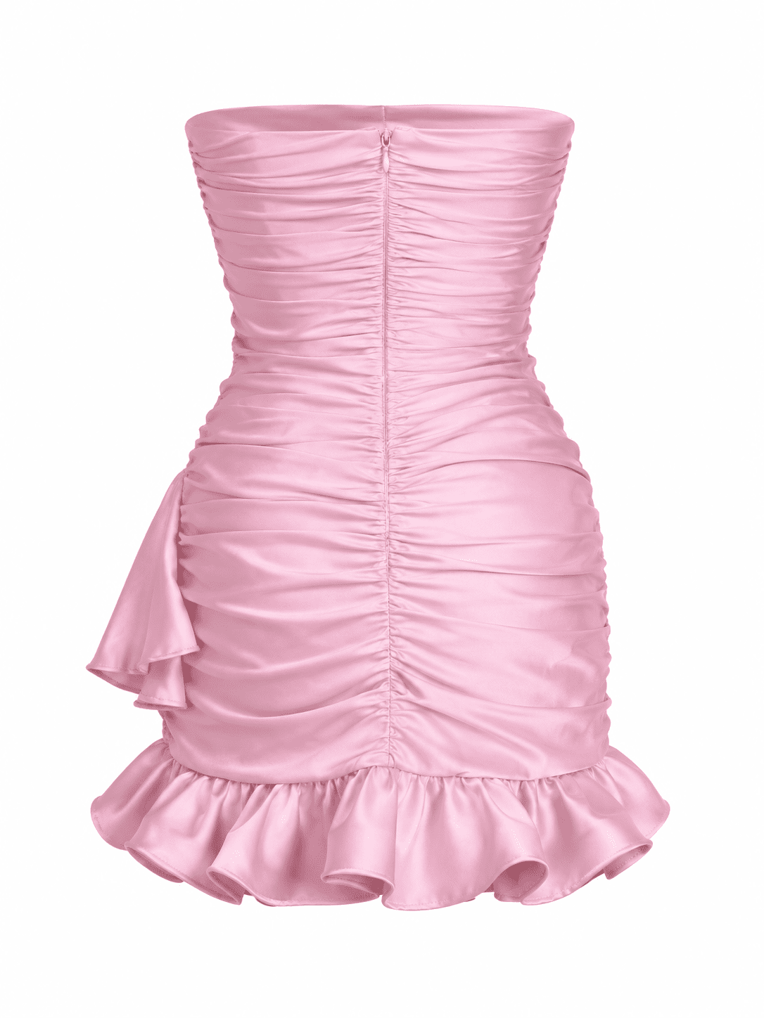 Robe Bustier Courte Rose Froncée à Volants – Image 5