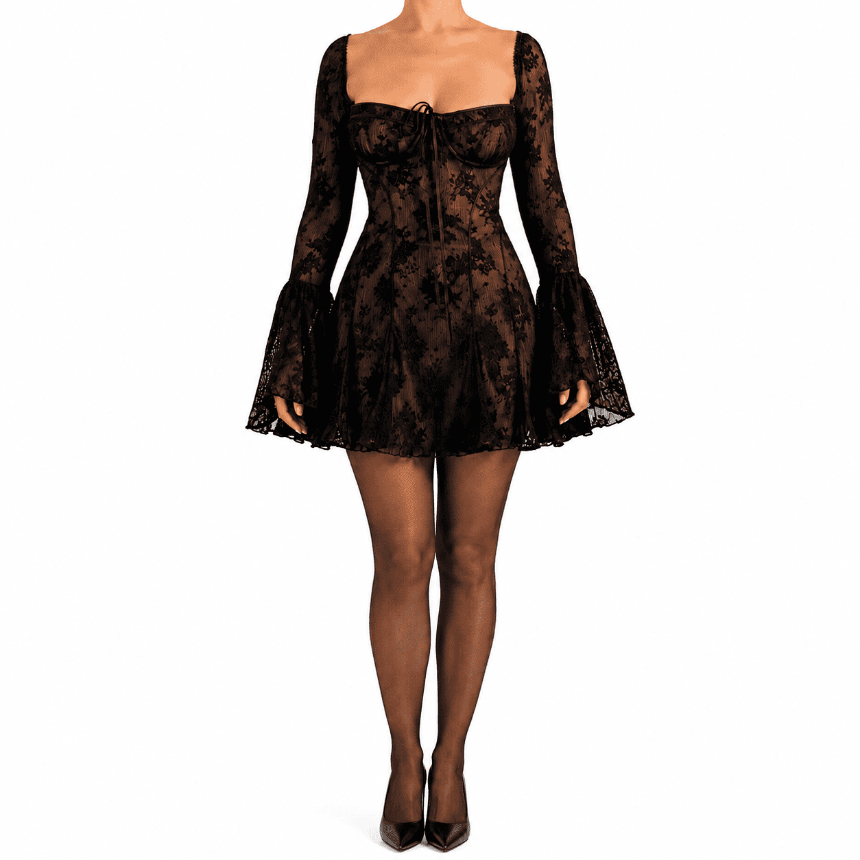 Robe Bustier Mini Dentelle Noire effet Corset – Image 2