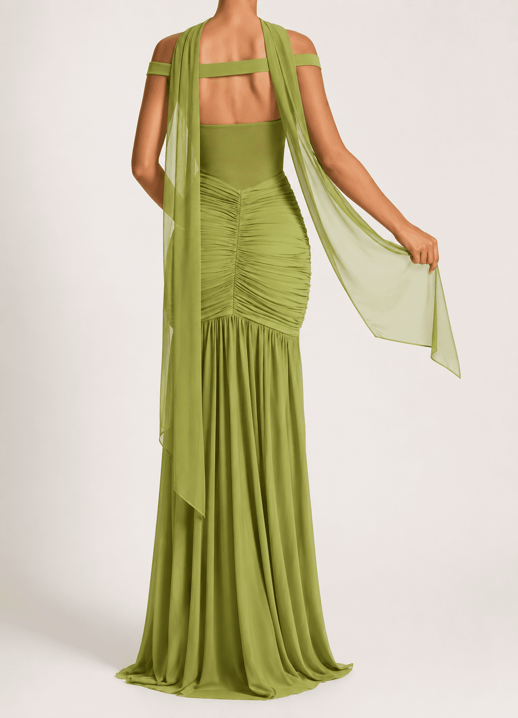 Robe Soirée Bustier Vert Pastel Transparent – Image 3