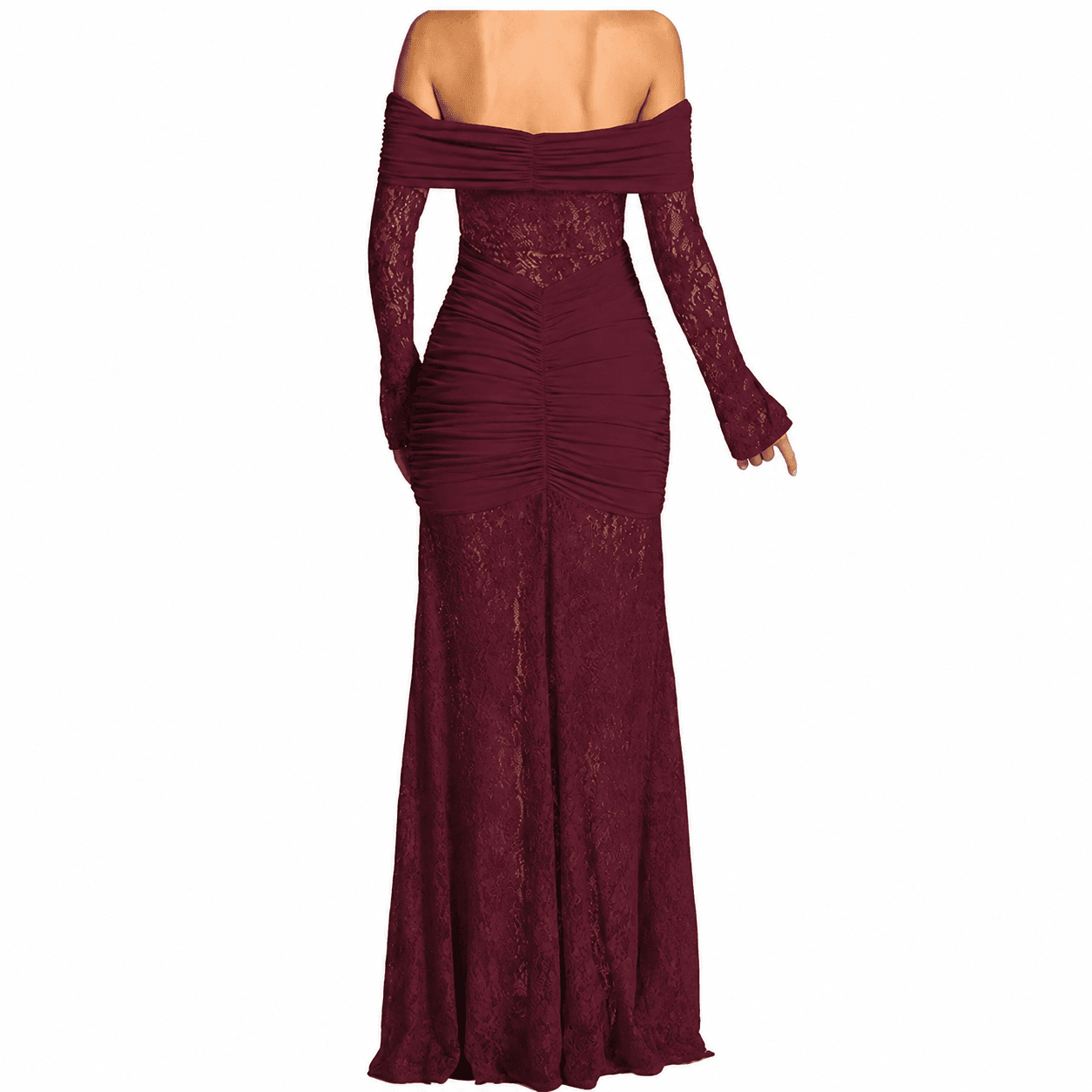 Robe Longue Soirée Sirène Bustier Bordeaux – Image 3