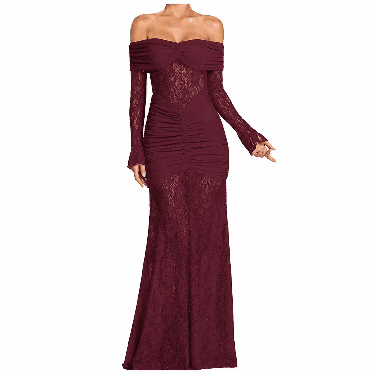 Robe Longue Soirée Sirène Bustier Bordeaux – Image 2