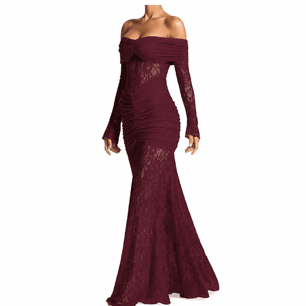 Robe Longue Soirée Sirène Bustier Bordeaux – Image 4