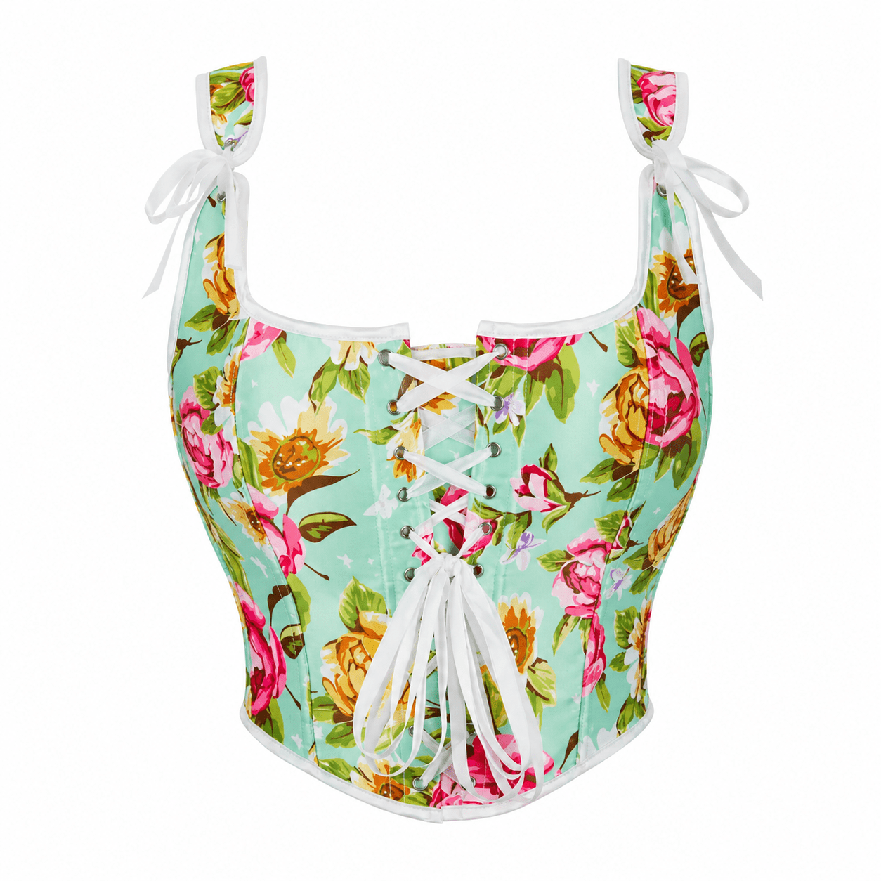 Top Corset Vert Turquoise Fleuri Renaissance – Image 2
