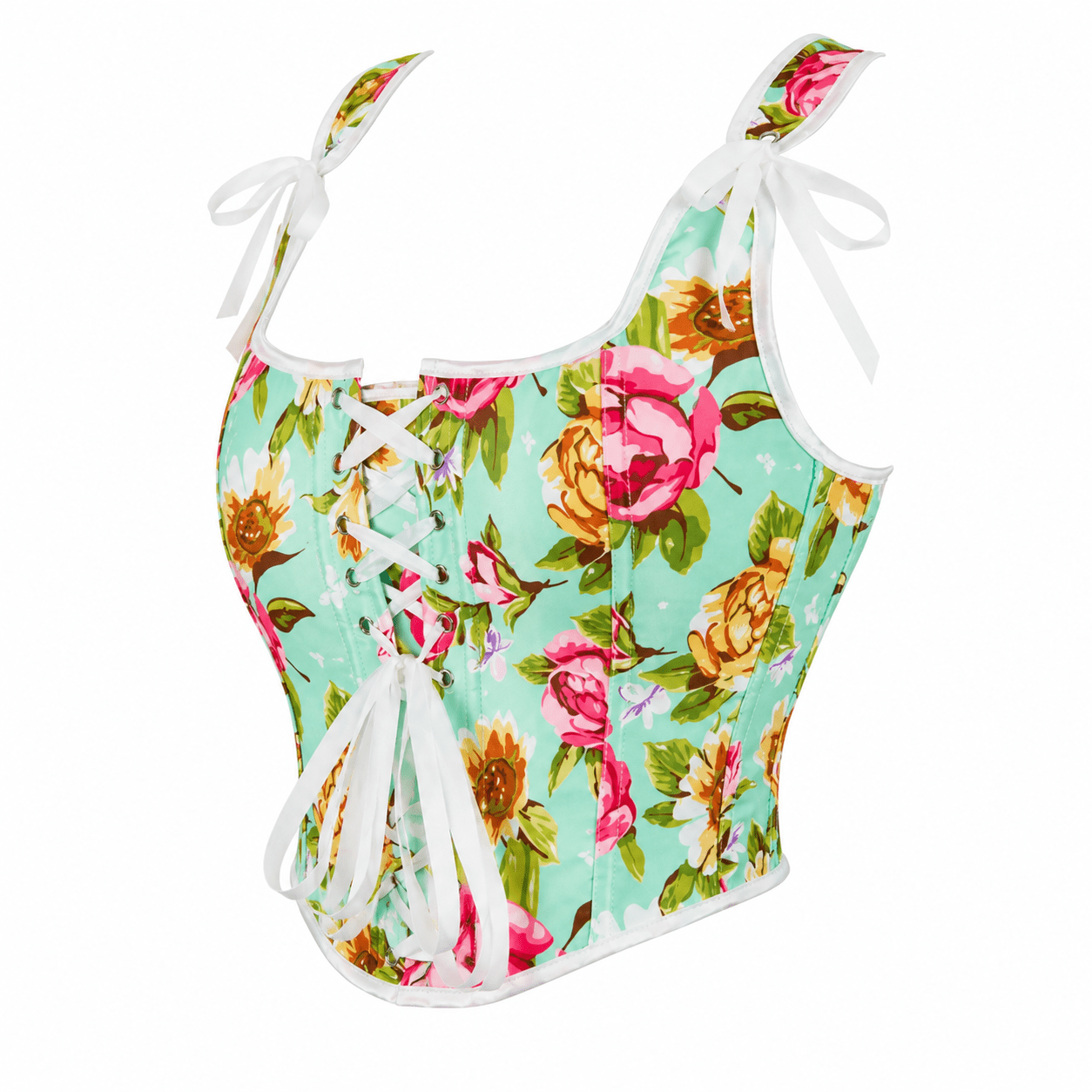Top Corset Vert Turquoise Fleuri Renaissance – Image 4