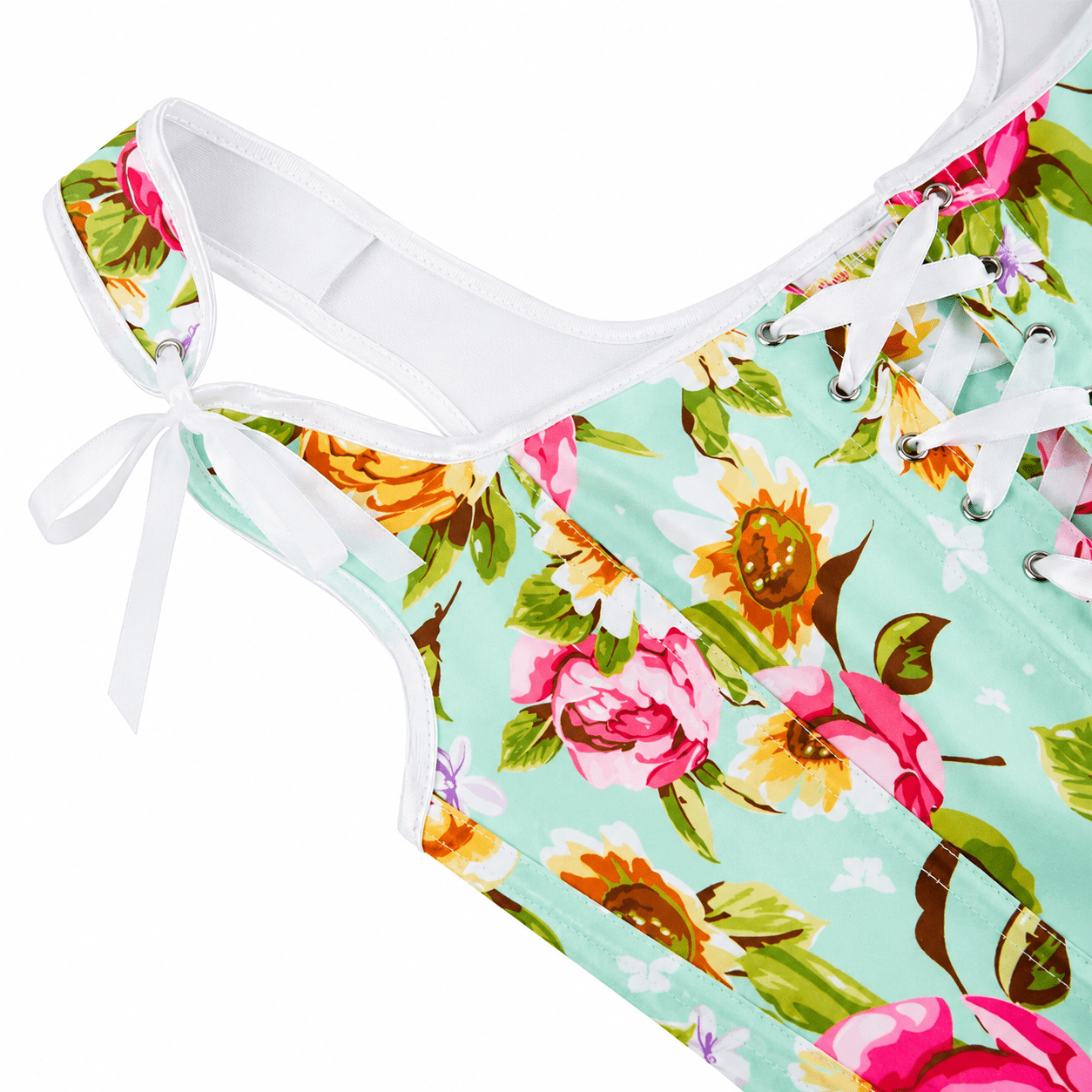 Top Corset Vert Turquoise Fleuri Renaissance – Image 5