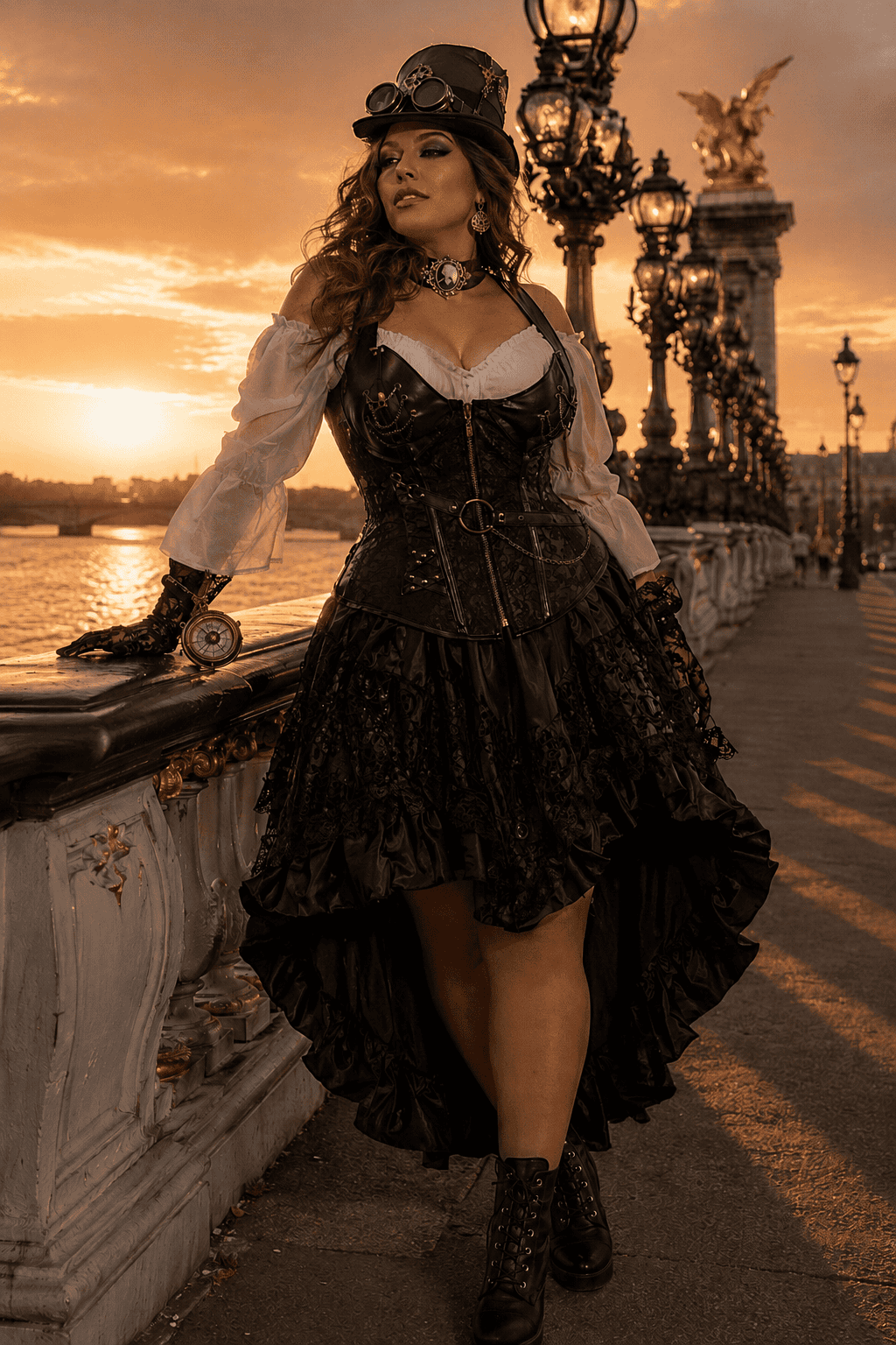 robe corset pirate noir bustier similicuir avec chemise bouffante et jupe