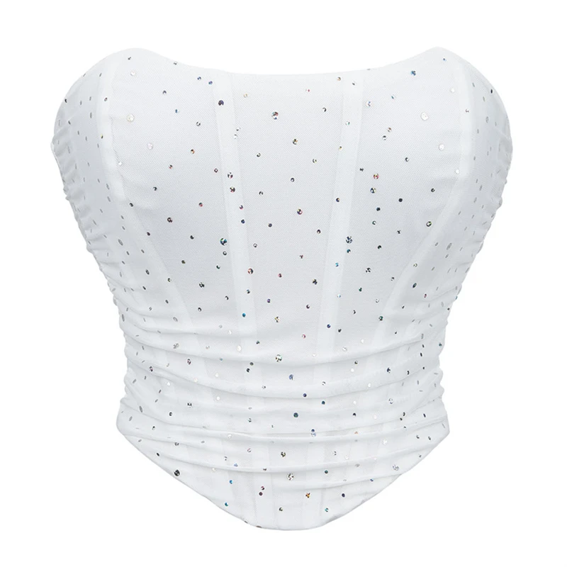 Corset Bustier Blanc Paillettes Scintillantes – Image 2