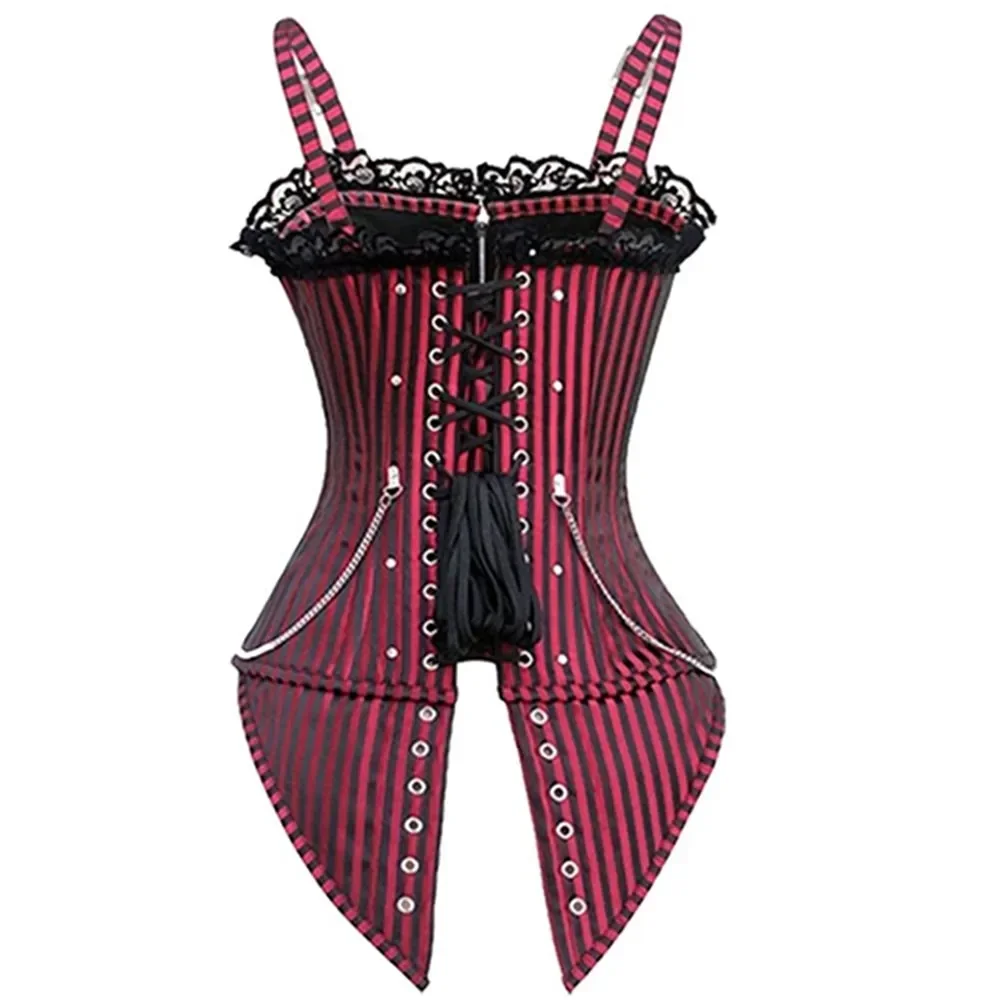 Corset Gothique Steampunk Rayé Rouge et noir – Image 3