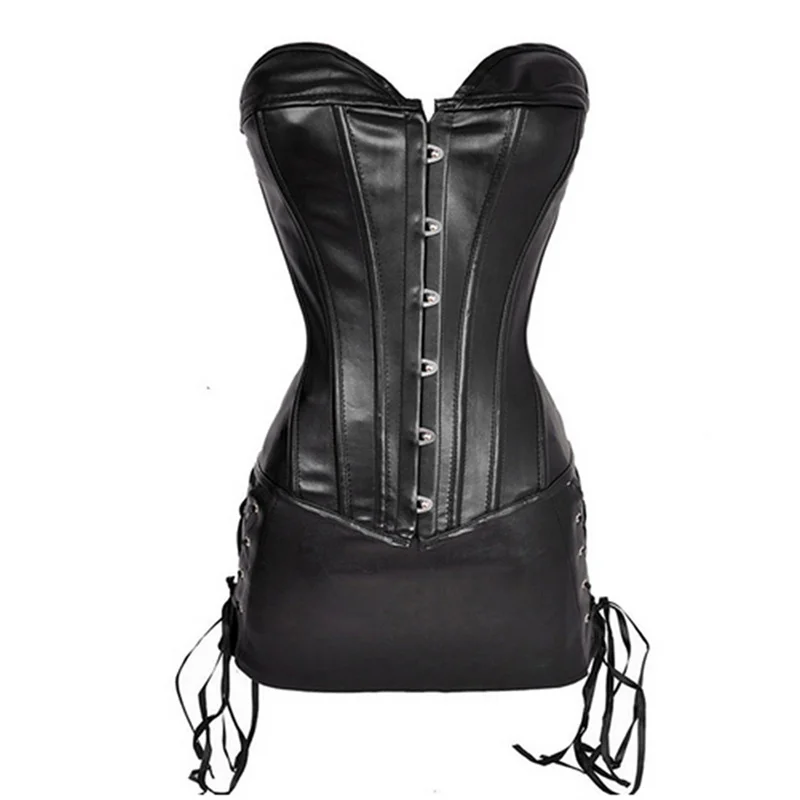 Robe Corset Mini Gothique Noire en Similicuir – Image 2