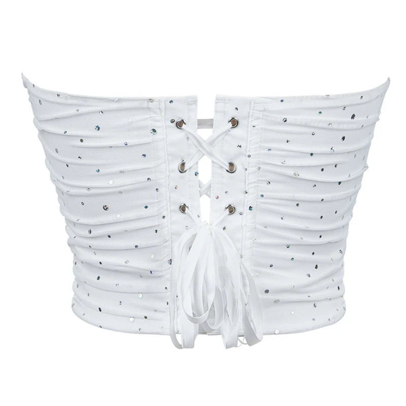 Corset Bustier Blanc Paillettes Scintillantes – Image 3
