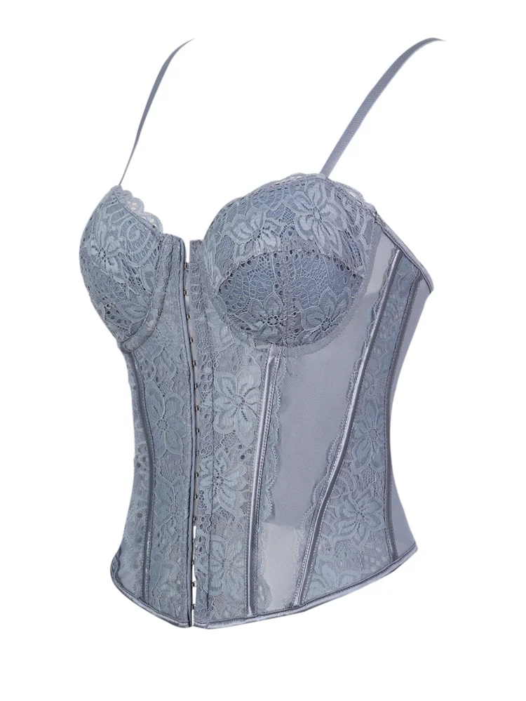 Bustier Corset Gris Mat à Dentelle – Image 4