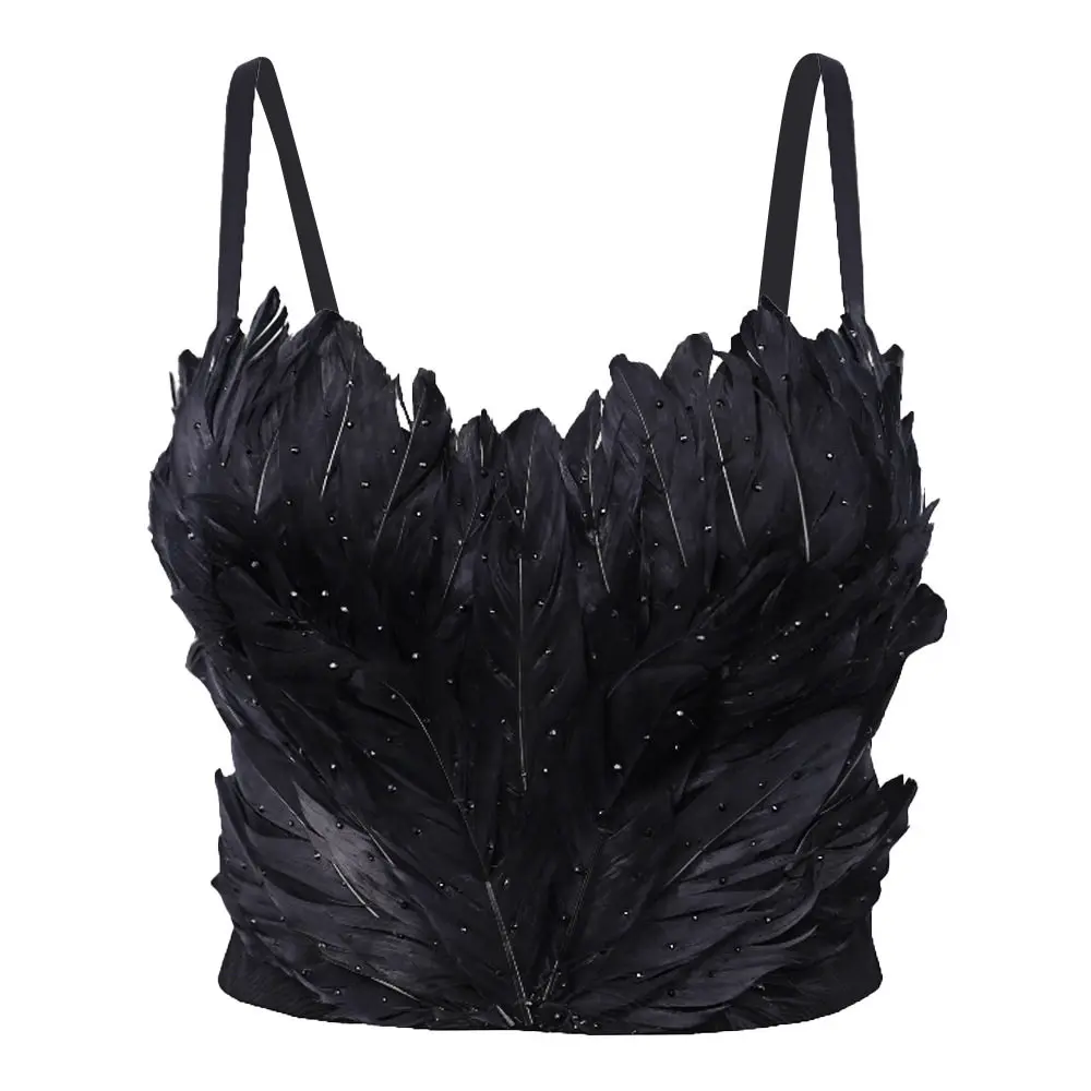 Soutien-Gorge Corset à Plumes Noires – Image 2