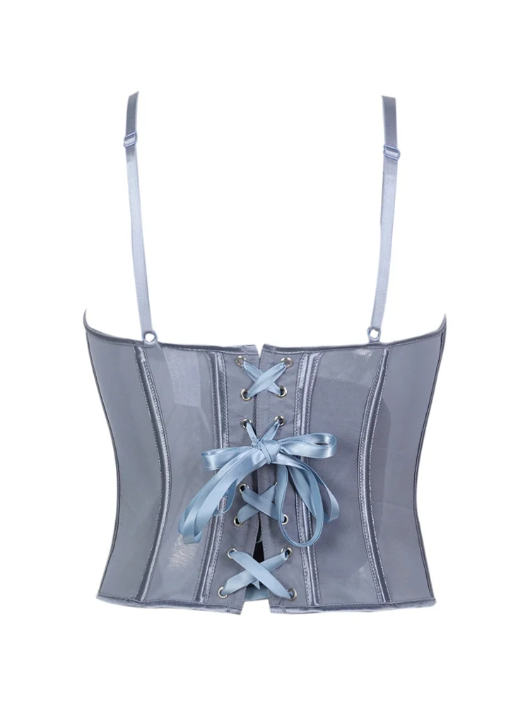 Bustier Corset Gris Mat à Dentelle – Image 3