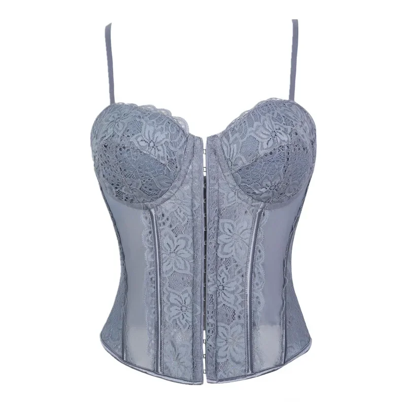 Bustier Corset Gris Mat à Dentelle – Image 2